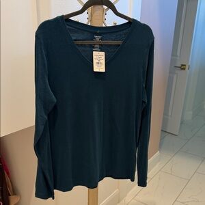 Lands' End Women's Long Sleeve V-Neck Top - Teal Green